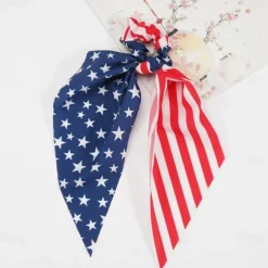American Flag Hair Ties for Women Girls Independence Day 4th of July Hair Scrunchies Red White Blue Star Patriotic Hair Tie Memorial Day Ribbon Hair Bows