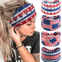 American Flag Headbands for Women 4th of July Patriotic Twisted Hair Band Red White Blue Stretchy Athletic Hair Accessories for USA Independence Day Memorial Day