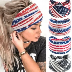 American Flag Headbands for Women 4th of July Patriotic Twisted Hair Band Red White Blue Stretchy Athletic Hair Accessories for USA Independence Day Memorial Day