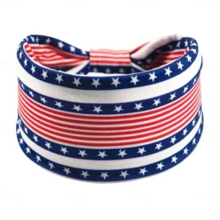 American Flag Headbands for Women 4th of July Patriotic Twisted Hair Band Red White Blue Stretchy Athletic Hair Accessories for USA Independence Day Memorial Day