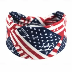 American Flag Headbands for Women 4th of July Patriotic Twisted Hair Band Red White Blue Stretchy Athletic Hair Accessories for USA Independence Day Memorial Day