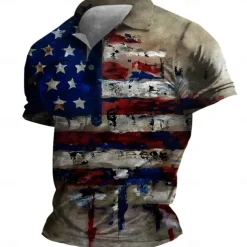 American Independence Day Men's American Flag Veterans Polo Shirts Golf Shirt Short Sleeve Polo Shirts Collared Shirts Casual Streetwear Vacation Wear Party Outfits Buttons 3D Print Spring & Summer