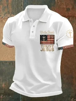 American Independence Day Men's American US Flag Polo Shirts Button Up Polos Golf Shirt Short Sleeve Polo Shirts Lapel Fashion Casual Daily Festival Print Summer Black White Red