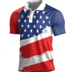 American Independence Day Men's Veterans Patriotic Polo Shirts Short Sleeve Polo Shirts Turndown Casual Street Daily Holiday Beach 3D Spring & Summer White Red Navy Blue