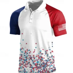 American Independence Day Men's Veterans Patriotic Polo Shirts Short Sleeve Polo Shirts Turndown Casual Street Daily Holiday Beach 3D Spring & Summer White Red Navy Blue