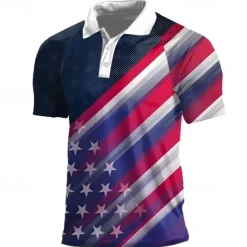 American Independence Day Men's Veterans Patriotic Polo Shirts Short Sleeve Polo Shirts Turndown Casual Street Daily Holiday Beach 3D Spring & Summer White Red Navy Blue