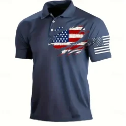 American Independence Day Men's American US Flag Polo Short Sleeve Polo Shirts Collared Shirts Vintage Casual Outdoor Daily Wear Festival Outfit 3D Print Summer Spring Fall Red Dark Blue Gray