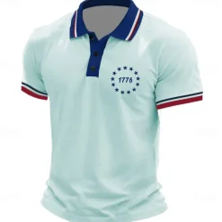 American Independence Day Men's American US Flag Polo Short Sleeve Polo Shirts Collared Shirts Casual Outdoor Daily Wear 3D Print Summer White Light Green Pink