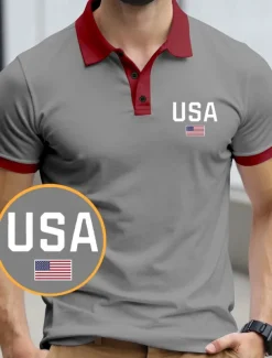 American Independence Day Men's American US Flag Polo Short Sleeve Polo Shirts Collared Shirts Casual Outdoor Athleisure 3D Print Summer Black Red Blue