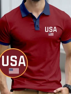 American Independence Day Men's American US Flag Polo Short Sleeve Polo Shirts Collared Shirts Casual Outdoor Athleisure 3D Print Summer Black Red Blue
