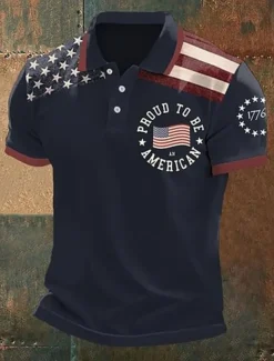 American Independence Day Men's American US Flag Polo Shirts Button Up Polos Golf Shirt Short Sleeve Polo Shirts Lapel Fashion Casual Daily Festival Print Summer Black White Navy Blue