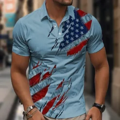 American Independence Day Men's American Flag Veterans Waffle Polo Shirts Golf Shirt Short Sleeve Polo Shirts Collared Shirts Casual Streetwear Vacation Wear Party Outfits Buttons 3D Print Summer