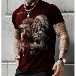 American Indian Wolf Native American T-shirt Anime Cartoon Anime 3D Classic Street Style For Couple's Men's Women's Adults' 3D Print