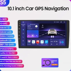 Android 12 2 Din for Universal Car Radio Multimedia Player GPS Navigation Car Audio Stereo Head Unit 10.1 Inch Speakers wifi
