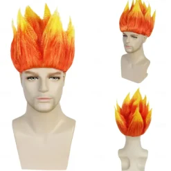 Angry Wig Flame Fire Wig Short Red wig Red Ombre Wig for Men Women Cosplay Halloween Costume Red Wigs for Cosplay Party Flame Shape Wig For Carvinal Party