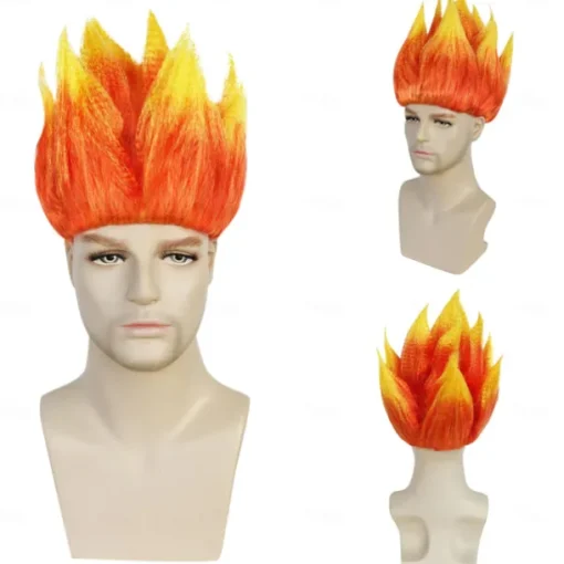 Angry Wig Flame Fire Wig Short Red wig Red Ombre Wig for Men Women Cosplay Halloween Costume Red Wigs for Cosplay Party Flame Shape Wig For Carvinal Party