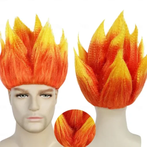 Angry Wig Flame Fire Wig Short Red wig Red Ombre Wig for Men Women Cosplay Halloween Costume Red Wigs for Cosplay Party Flame Shape Wig For Carvinal Party