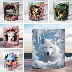 Animal Coffee Cup 3D illusion Coffee Mugs, Animal Gift Cup Travel Mug Funny Drinking Cup Desk Decor,11.2oz Ceramic Mug Tea Mug, Birthday Christmas Gifts for Animal Lovniner
