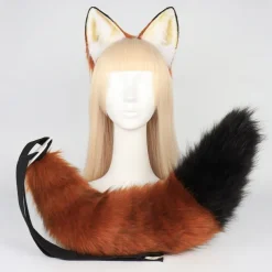 Animal Cosplay Costumes Faux Fur Cat Fox Wolf Furry Tail and Ears Headband for Carnival Party Costume Accessories
