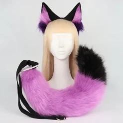 Animal Cosplay Costumes Faux Fur Cat Fox Wolf Furry Tail and Ears Headband for Carnival Party Costume Accessories