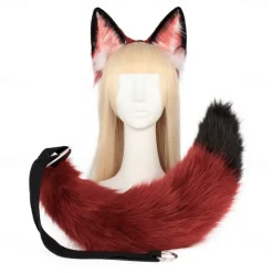 Animal Cosplay Costumes Faux Fur Cat Fox Wolf Furry Tail and Ears Headband for Carnival Party Costume Accessories