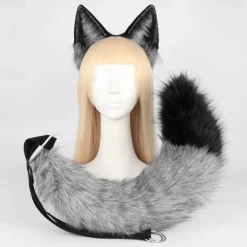 Animal Cosplay Costumes Faux Fur Cat Fox Wolf Furry Tail and Ears Headband for Carnival Party Costume Accessories