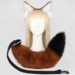 Animal Cosplay Costumes Faux Fur Cat Fox Wolf Furry Tail and Ears Headband for Carnival Party Costume Accessories