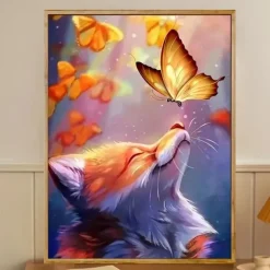 Animal Wall Art Canvas Fox Kisses Butterfly Prints and Posters Abstract Portrait Pictures Decorative Fabric Painting For Living Room Pictures No Frame