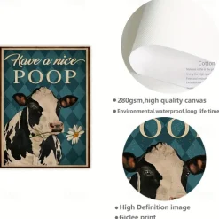 Animal Wall Art Canvas Have a Nice Poop Cow Prints and Posters Pictures Decorative Fabric Painting For Living Room Pictures No Frame