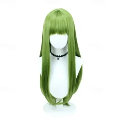 Anime Cosplay Wig - 23.62inch Grass Green Long Straight Hair, Heat Resistant