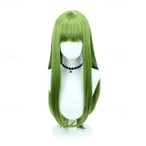 Anime Cosplay Wig - 23.62inch Grass Green Long Straight Hair, Heat Resistant