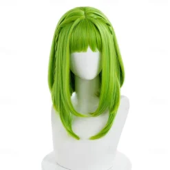 Anime Toilet-Bound Hanako-kun Nanamine Sakura Cosplay Wig Medium Green Curly Party Hair with Braids St.Patrick's Day Wigs St.Patrick's Day Wigs