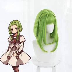 Anime Toilet-Bound Hanako-kun Nanamine Sakura Cosplay Wig Medium Green Curly Party Hair with Braids St.Patrick's Day Wigs St.Patrick's Day Wigs