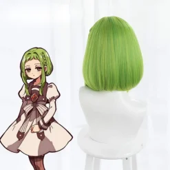 Anime Toilet-Bound Hanako-kun Nanamine Sakura Cosplay Wig Medium Green Curly Party Hair with Braids St.Patrick's Day Wigs St.Patrick's Day Wigs