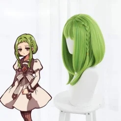 Anime Toilet-Bound Hanako-kun Nanamine Sakura Cosplay Wig Medium Green Curly Party Hair with Braids St.Patrick's Day Wigs St.Patrick's Day Wigs