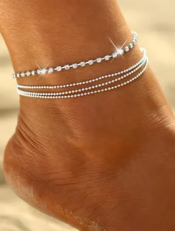 Ankle Bracelet Women's Body Jewelry For Holiday Beach Rhinestone Alloy Silver 1 PC