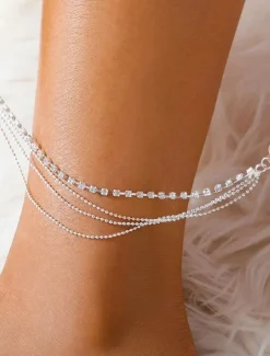 Ankle Bracelet Women's Body Jewelry For Holiday Beach Rhinestone Alloy Silver 1 PC