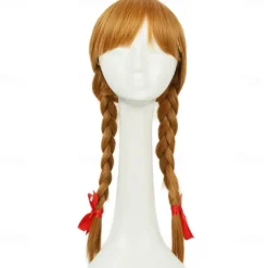 Annabelle Wig Conjuring Cosplay Long Light Brown Double Tails Hair Accessories Halloween Wigs