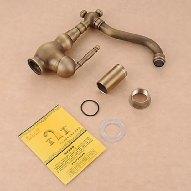 Antique Brass Bathroom Sink Faucet,Single Handle One Hole Traditional Bath Taps with Hot and Cold Water and Ceramic Valve