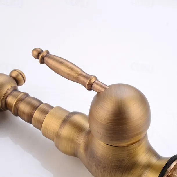 Antique Brass Bathroom Sink Faucet,Single Handle One Hole Traditional Bath Taps with Hot and Cold Water and Ceramic Valve