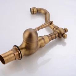 Antique Brass Bathroom Sink Faucet,Single Handle One Hole Traditional Bath Taps with Hot and Cold Water and Ceramic Valve
