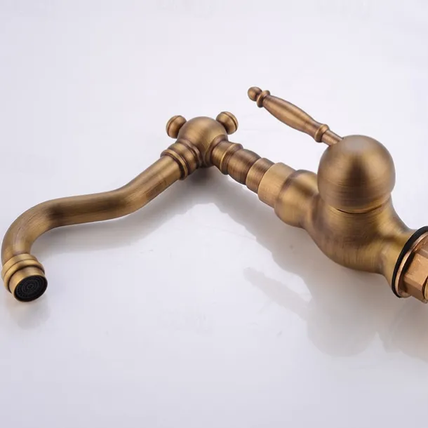 Antique Brass Bathroom Sink Faucet,Single Handle One Hole Traditional Bath Taps with Hot and Cold Water and Ceramic Valve