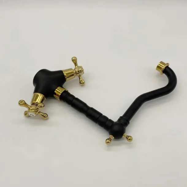 Antique Brass Kitchen Faucet,Two Handles One Hole Standard Spout Deck Mounted Traditional Kitchen Taps with Hot and Cold Switch