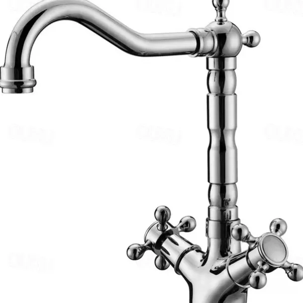 Antique Brass Kitchen Faucet,Two Handles One Hole Standard Spout Deck Mounted Traditional Kitchen Taps with Hot and Cold Switch