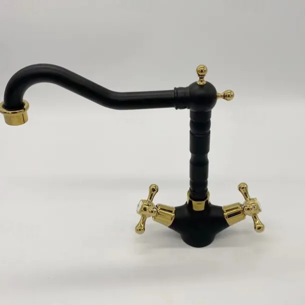 Antique Brass Kitchen Faucet,Two Handles One Hole Standard Spout Deck Mounted Traditional Kitchen Taps with Hot and Cold Switch