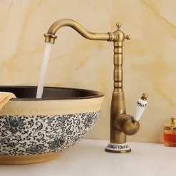 Antique Copper Kitchen Faucet,Golden/Black Single Handle One Hole Electroplated Standard Spout Centerset Antique Design Kitchen Taps with Hot and Cold Water Switch