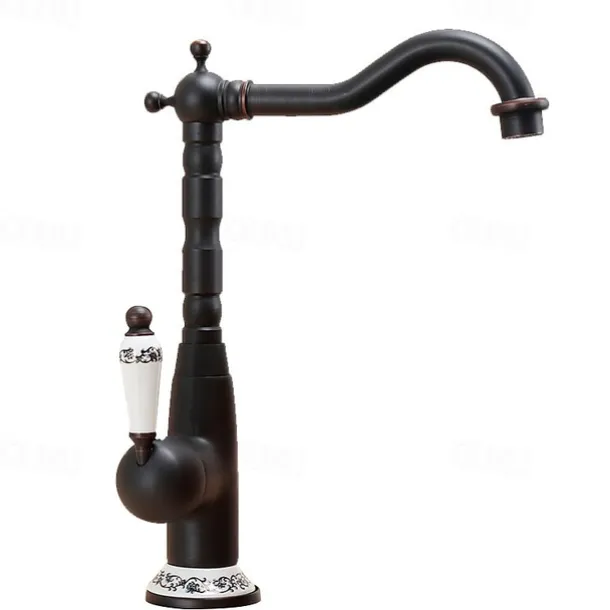 Antique Copper Kitchen Faucet,Golden/Black Single Handle One Hole Electroplated Standard Spout Centerset Antique Design Kitchen Taps with Hot and Cold Water Switch