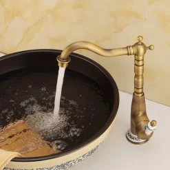 Antique Copper Kitchen Faucet,Golden/Black Single Handle One Hole Electroplated Standard Spout Centerset Antique Design Kitchen Taps with Hot and Cold Water Switch