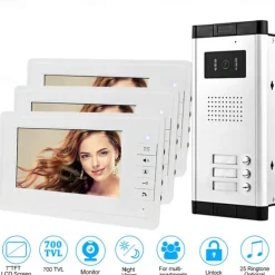 Apartment Video Door Phone Intercom Doorbell Camera 7 Inch LCD Display Monitor for One to Three Family Camera 700TVLine CMOS 3.6mm Lens Hands-free