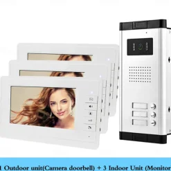 Apartment Video Door Phone Intercom Doorbell Camera 7 Inch LCD Display Monitor for One to Three Family Camera 700TVLine CMOS 3.6mm Lens Hands-free